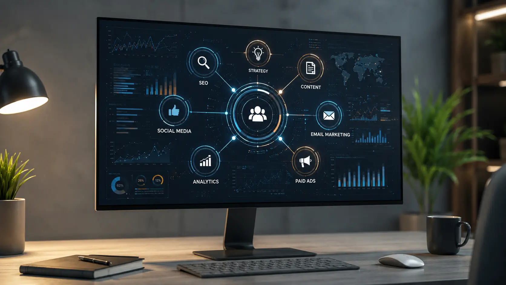 SEO and GEO digital marketing strategy illustration